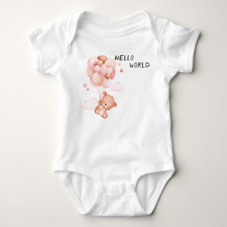 Hello World" Baby Bodysuit | Teddy Bear & Balloons Baby Strampler