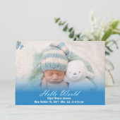 Hello World Baby Boy Geburtserklärung Ankündigung (Stehend Vorderseite)