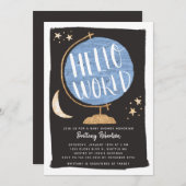 Hello World Baby Dusche Blue Globe Einladung (Vorne/Hinten)
