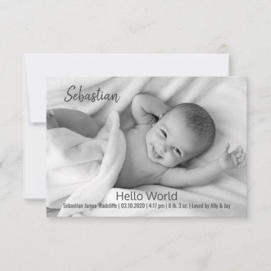 Hello World Baby Foto Cards Dankeskarte (Vorderseite)