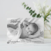 Hello World Baby Foto Cards Dankeskarte (Stehend Vorderseite)