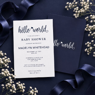 Hello World Baby Shooter Typografie Navy Einladung
