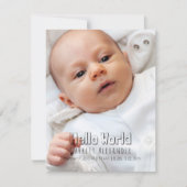 Hello World Birth Annoucement Ankündigung (Vorderseite)