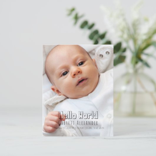 Hello World Birth Annoucement Ankündigung (Stehend Vorderseite)