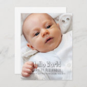 Hello World Birth Annoucement Ankündigung (Vorne/Hinten)