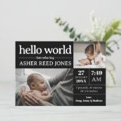 Hello World Birth Announcement - Black & White Ankündigung (Stehend Vorderseite)
