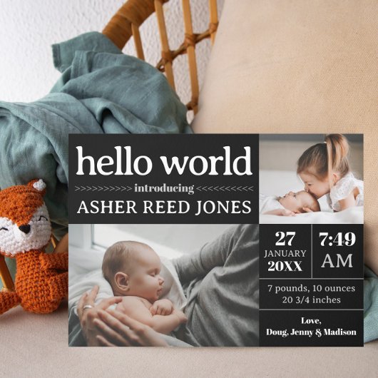 Hello World Birth Announcement - Black & White Ankündigung