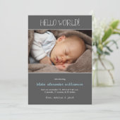 Hello World Birth Announcement//Grau Ankündigung (Stehend Vorderseite)
