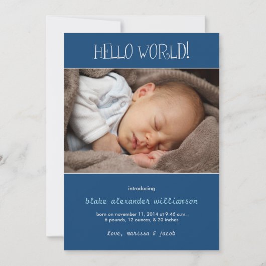Hello World Birth Announcement/Monaco Blue Ankündigung (Vorderseite)