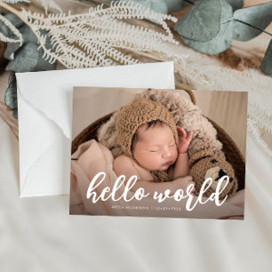 HELLO WORLD   bold typography birth announcement Postkarte