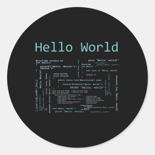 Hello World Computer Programming Languages Runder Aufkleber (Vorderseite)