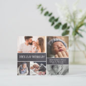 Hello World Custom Baby Fotos Geburtsstatistiken K Postkarte (Stehend Vorderseite)
