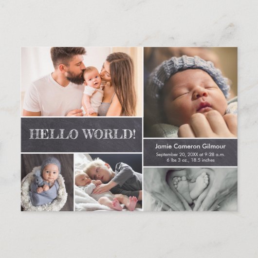 Hello World Custom Baby Fotos Geburtsstatistiken K Postkarte (Vorderseite)