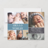 Hello World Custom Foto Collage Baby Geburt Magneteinladung (Vorderseite)