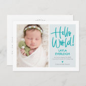 Hello World Editable Color Ankündigung Postcard Postkarte (Vorne/Hinten)