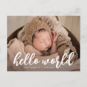 HELLO WORLD | fett formatierte Geburtsankündigung Postkarte (Vorderseite)