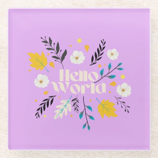 Hello World Floral Throw Pillow Glasuntersetzer (Vorderseite)