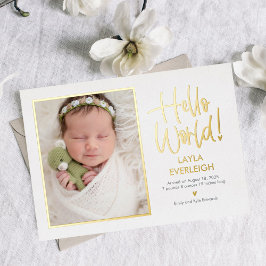 Hello World Foil Baby Birth Ankündigung
