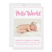 Hello World Foto Baby Announction Pink