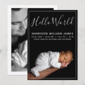 Hello World Foto Baby Birth Ankündigung (Vorne/Hinten)