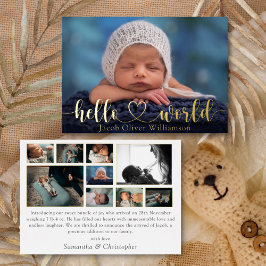 Hello World Foto Collage Gold Baby Ankündigung