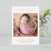 Hello World Foto Elegante Foil Birth Ankündigung (Stehend vorne)
