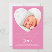 Hello World Foto Heart Frame Pink Girl Birth Ankündigung (Rückseite)