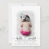 Hello World Foto Pink Hearst Baby Ankündigung (Vorderseite)