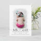 Hello World Foto Pink Hearst Baby Ankündigung (Stehend Vorderseite)