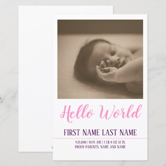 Hello World - Geburtsankündigung mit Foto (Vorne/Hinten)
