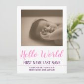 Hello World - Geburtsankündigung mit Foto (Stehend Vorderseite)