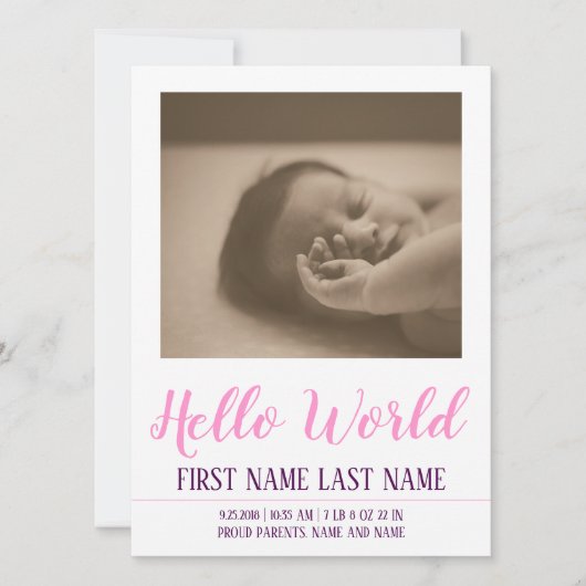 Hello World - Geburtsankündigung mit Foto (Vorderseite)