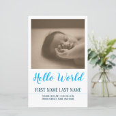 Hello World - Geburtsankündigung mit Foto (Stehend Vorderseite)