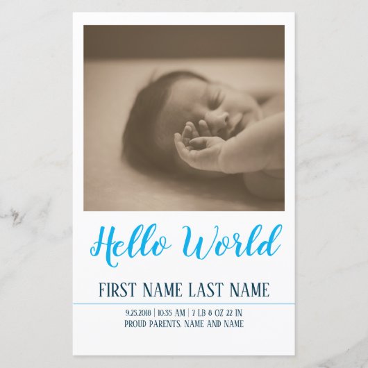 Hello World - Geburtsankündigung mit Foto (Vorderseite)