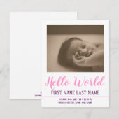 Hello World - Geburtsankündigung mit Foto (Vorne/Hinten)