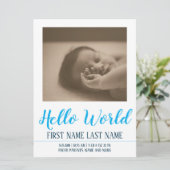 Hello World - Geburtsankündigung mit Foto (Stehend Vorderseite)