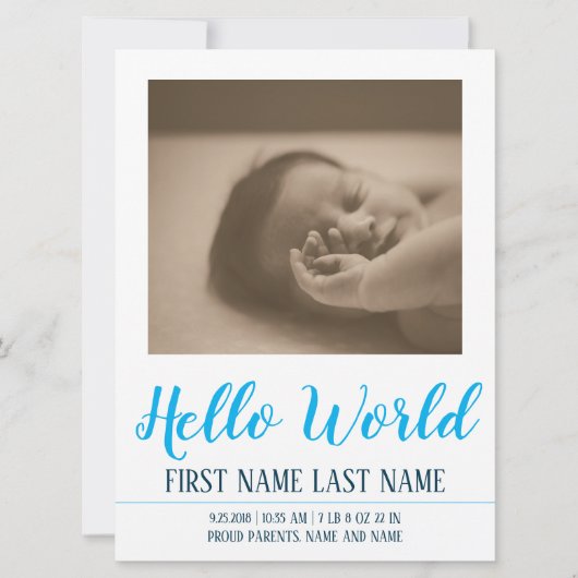 Hello World - Geburtsankündigung mit Foto (Vorderseite)