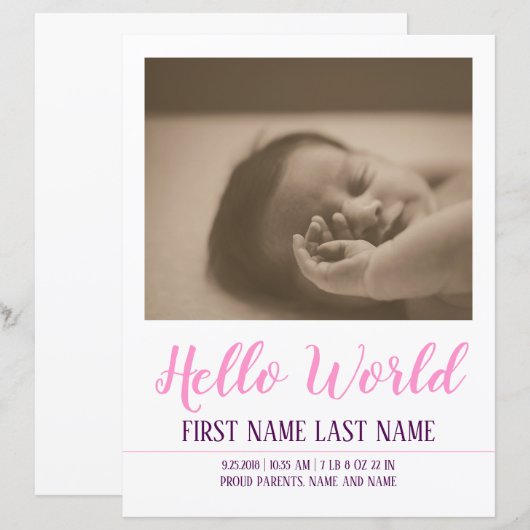 Hello World - Geburtsankündigung mit Foto (Vorne/Hinten)