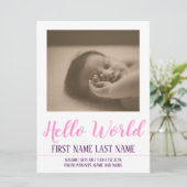 Hello World - Geburtsankündigung mit Foto (Stehend Vorderseite)