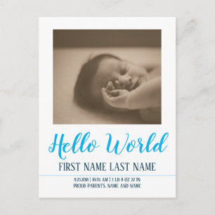 Hello World - Geburtsankündigung mit Foto Feiertagspostkarte