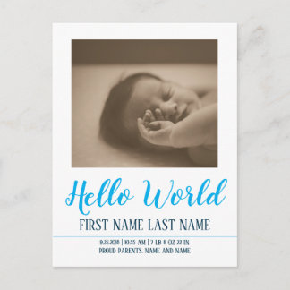 Hello World - Geburtsankündigung mit Foto Feiertagspostkarte