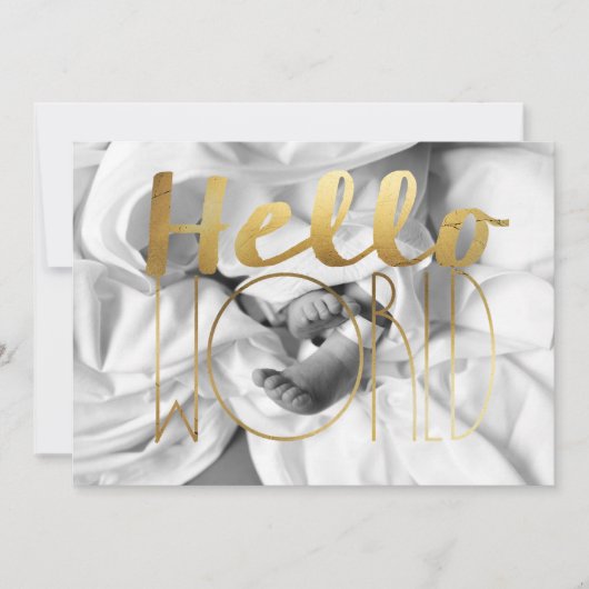 Hello World Gold Foil Baby Ankündigung | FOTO (Vorderseite)