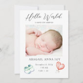 Hello World I just Arrived Baby Ankündigung (Vorderseite)