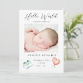 Hello World I just Arrived Baby Ankündigung (Stehend Vorderseite)