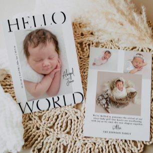 Hello World Modernes Minimalistisch Baby Foto Bi Ankündigung