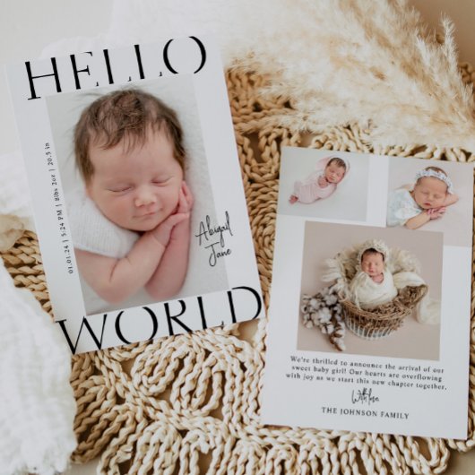 Hello World | Modernes Minimalistisch Baby Foto Bi Ankündigung