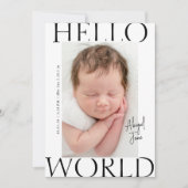 Hello World | Modernes Minimalistisch Baby Foto Bi Ankündigung (Vorderseite)