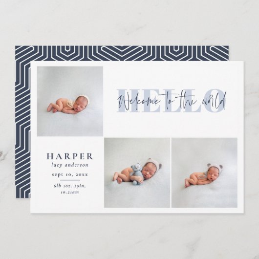 Hello World Multi Foto moderne geometrische Skript Ankündigung (Vorne/Hinten)