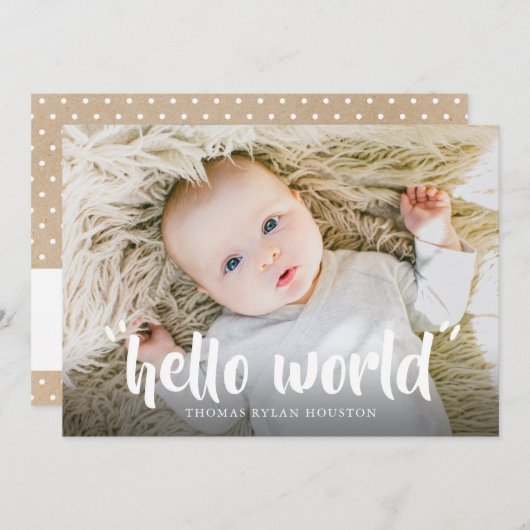 Hello World New Baby Birth Ankündigung (Vorne/Hinten)