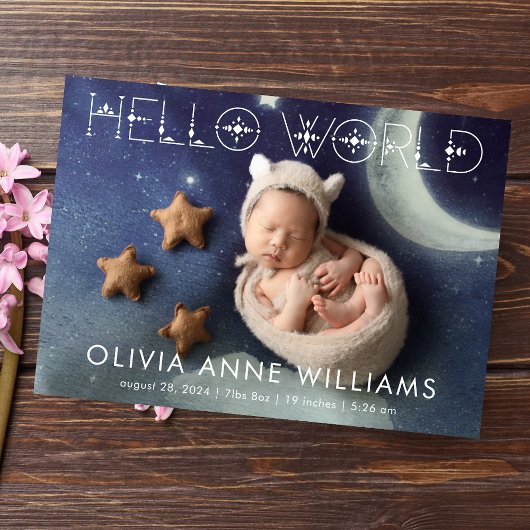 Hello World New Baby Birth Foto Ankündigung